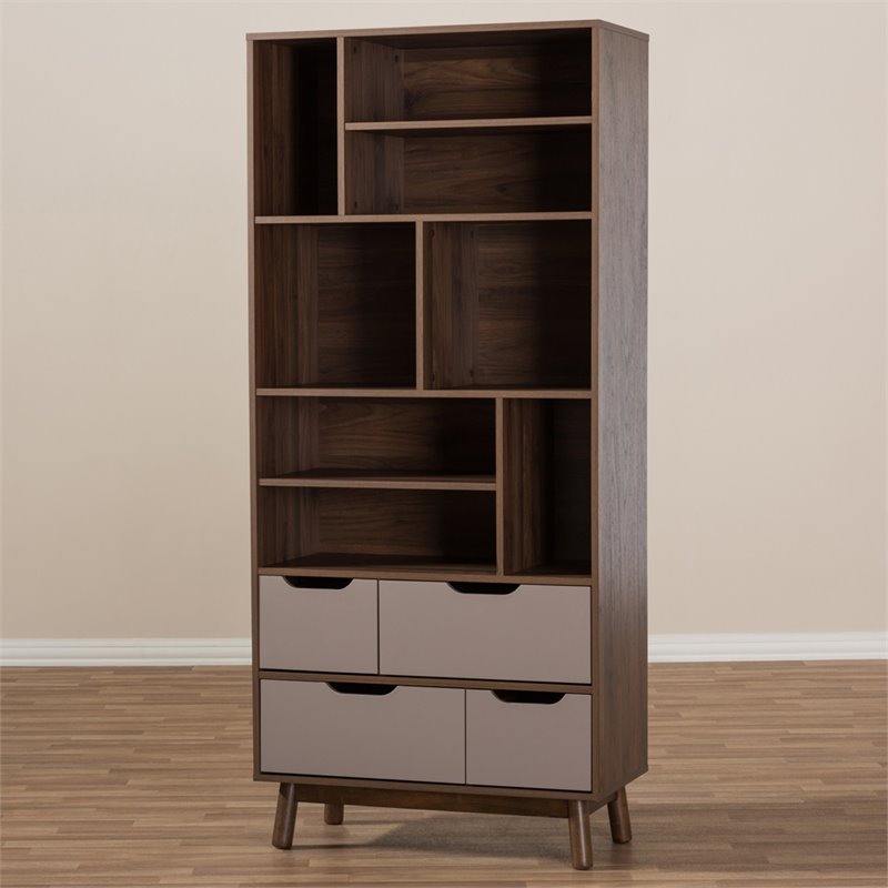 Baxton Studio Britta Bookcase in Brown and Gray