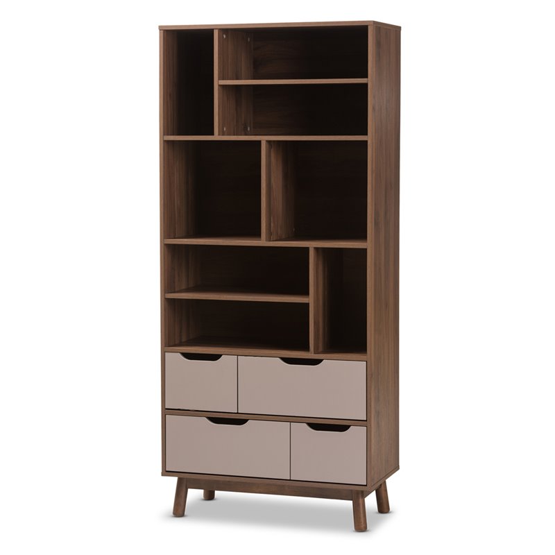 Baxton Studio Britta Bookcase in Brown and Gray