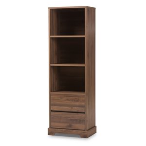 baxton studio burnwood 3 shelf bookcase in brown