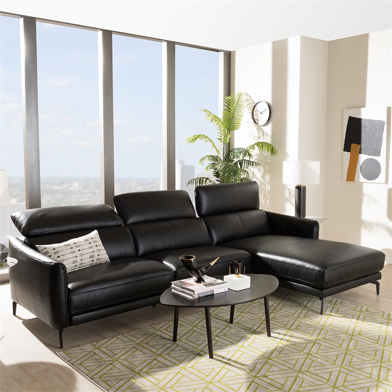 Baxton Studio Paige 2 Piece Leather Right Facing Sectional in Black