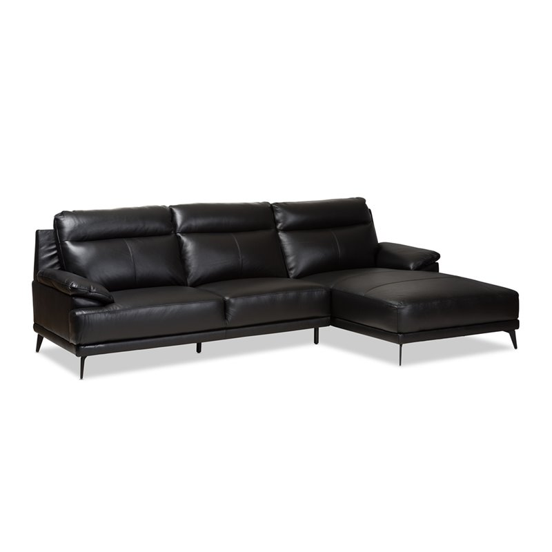 Baxton Studio Rabbie 2 Piece Leather Right Facing Sectional in Black