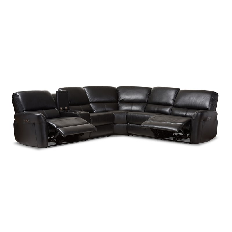 Baxton Studio Amaris 5 Piece Leather Reclining Sectional in Black