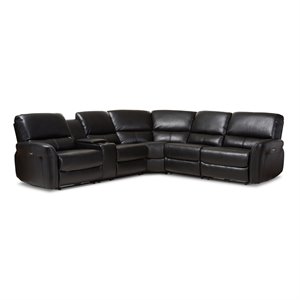 Baxton Studio Amaris 5 Piece Leather Reclining Sectional in Black