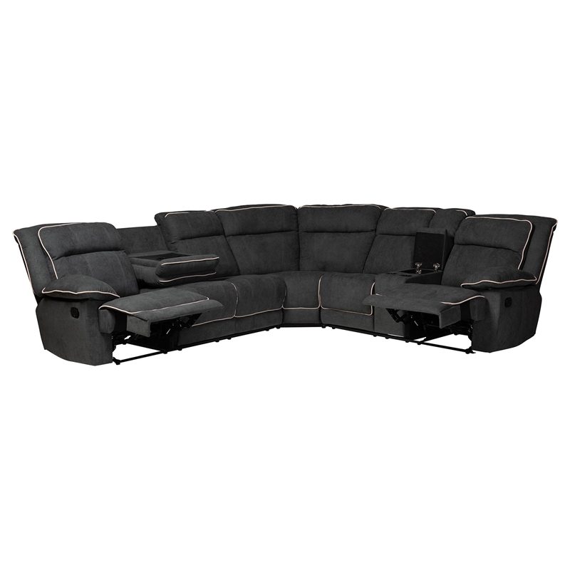 Baxton Studio Sabella 7 Piece Reclining Sectional in Dark Gray