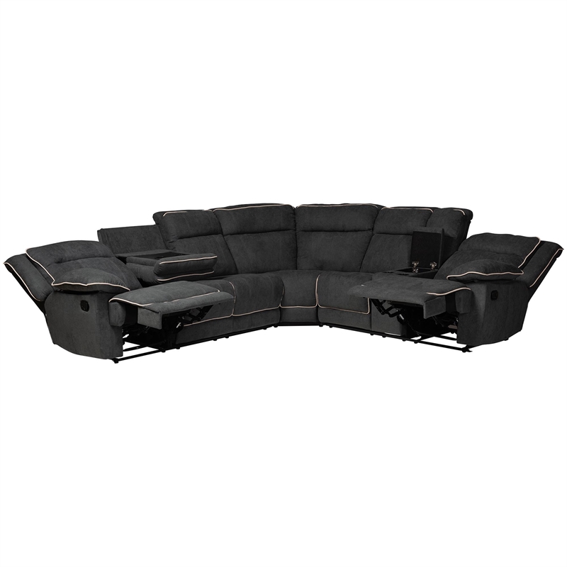 Baxton Studio Sabella 7 Piece Reclining Sectional in Dark Gray