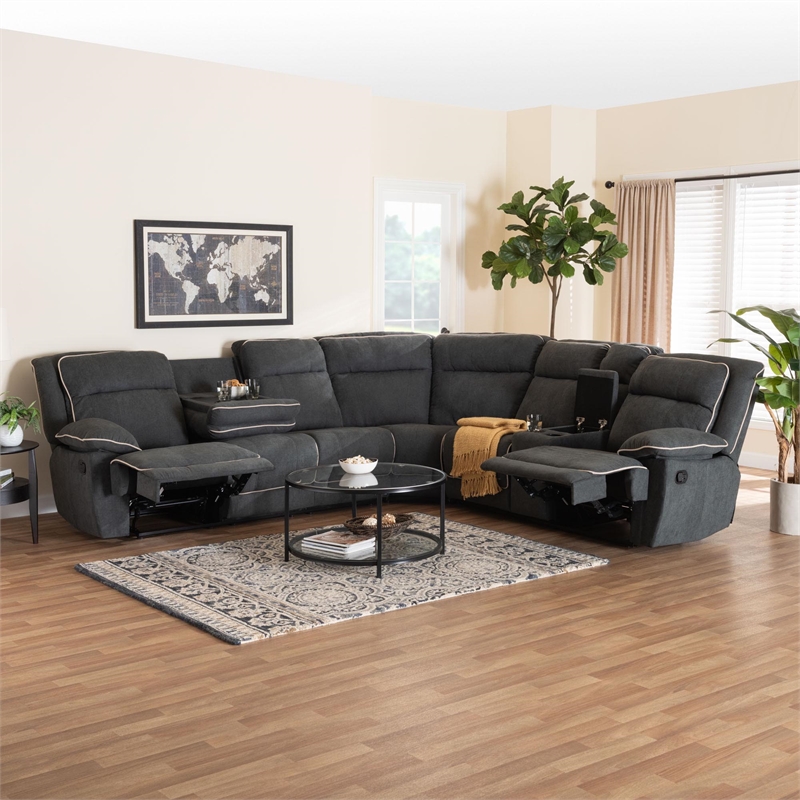 Baxton Studio Sabella 7 Piece Reclining Sectional in Dark Gray