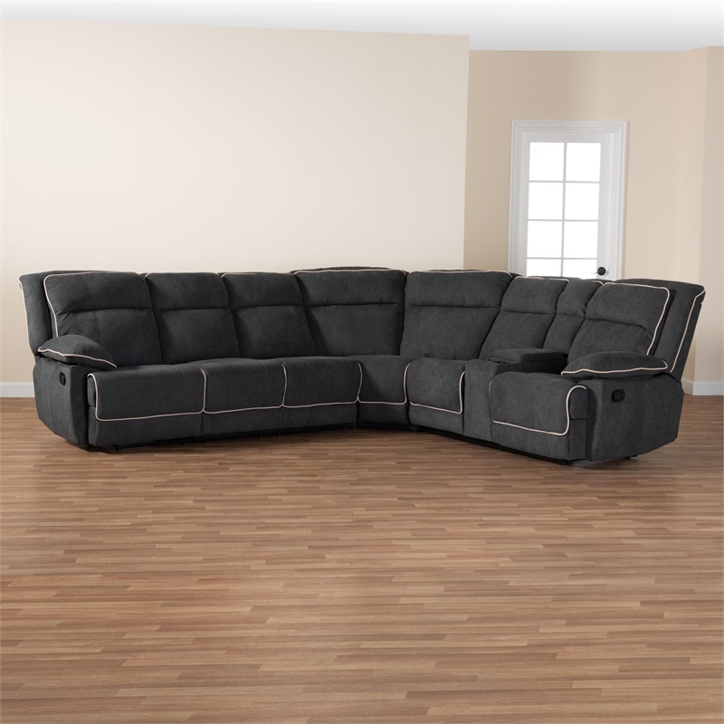 Baxton Studio Sabella 7 Piece Reclining Sectional in Dark Gray