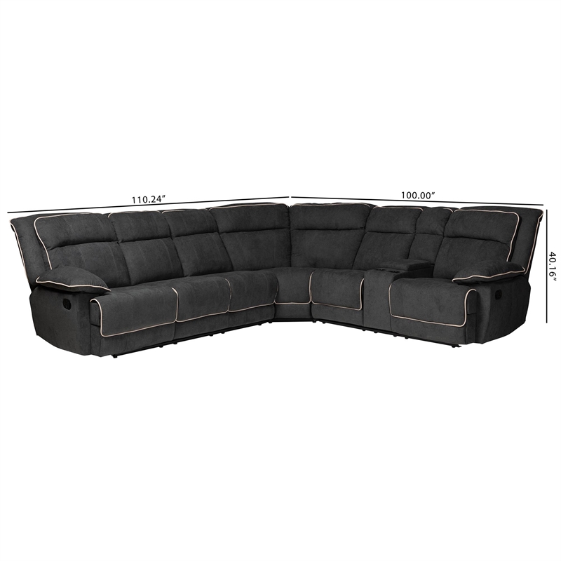 Baxton Studio Sabella 7 Piece Reclining Sectional in Dark Gray