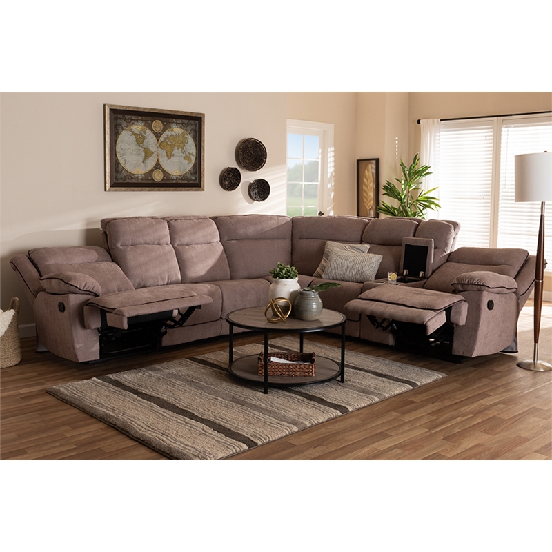 Baxton Studio Sabella Taupe Fabric Upholstered 7 Piece Reclining Sectional