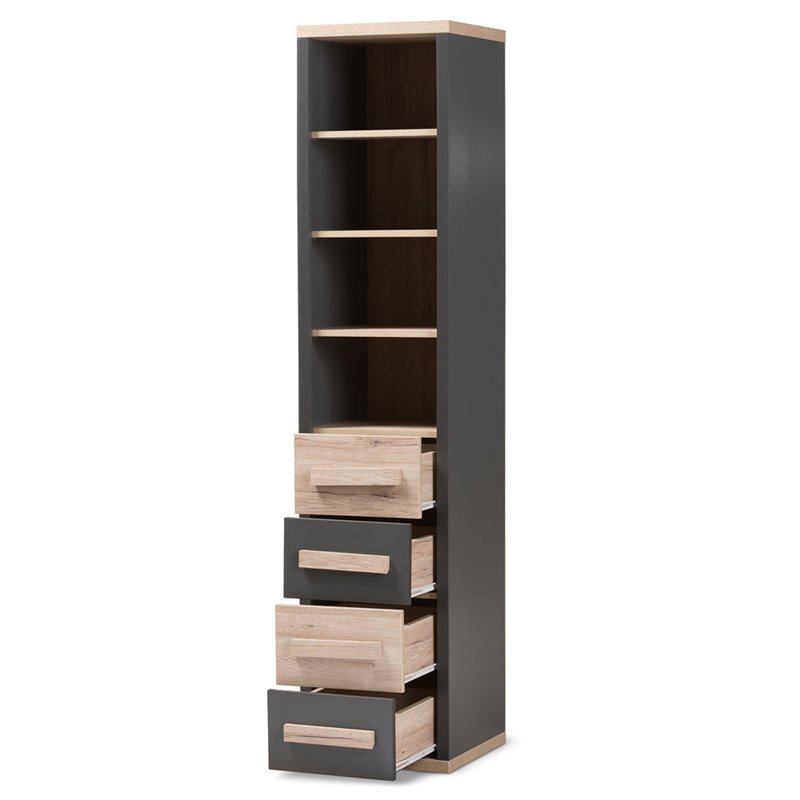 Baxton Studio Pandora 4 Drawer Storage Unit in Gray and Oak Brown