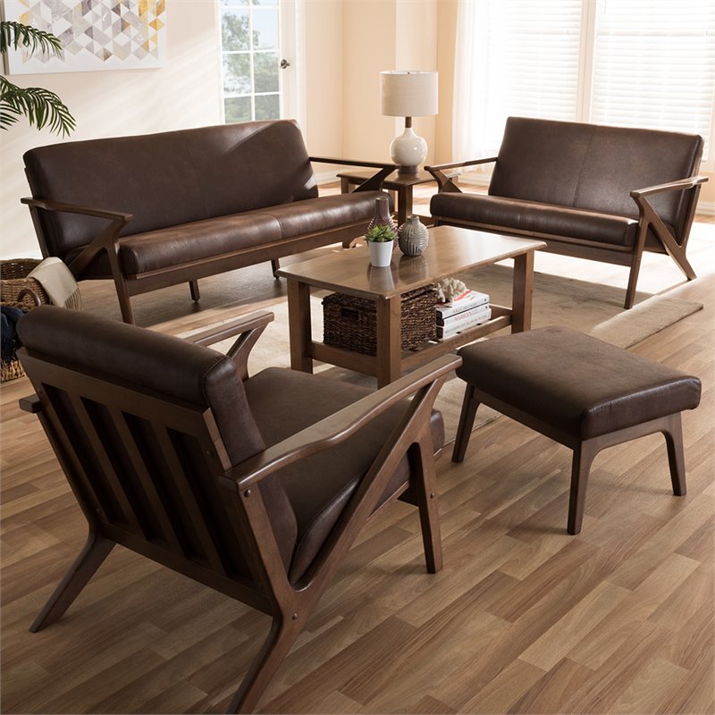 Baxton Studio Bianca 4 Piece Upholstered Sofa Set in Brown and