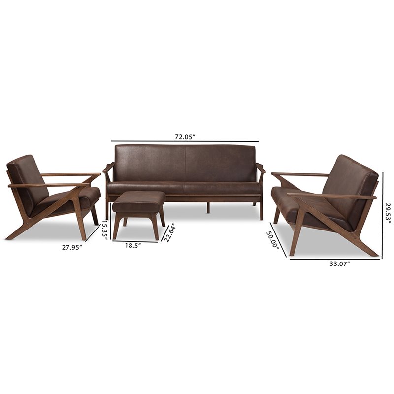 Baxton Studio Bianca 4 Piece Upholstered Sofa Set in Brown and Brown