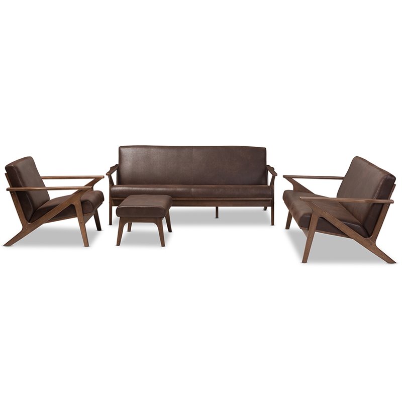 Baxton Studio Bianca 4 Piece Upholstered Sofa Set in Brown and