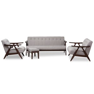 baxton studio enya 4 piece sofa set in gray and walnut