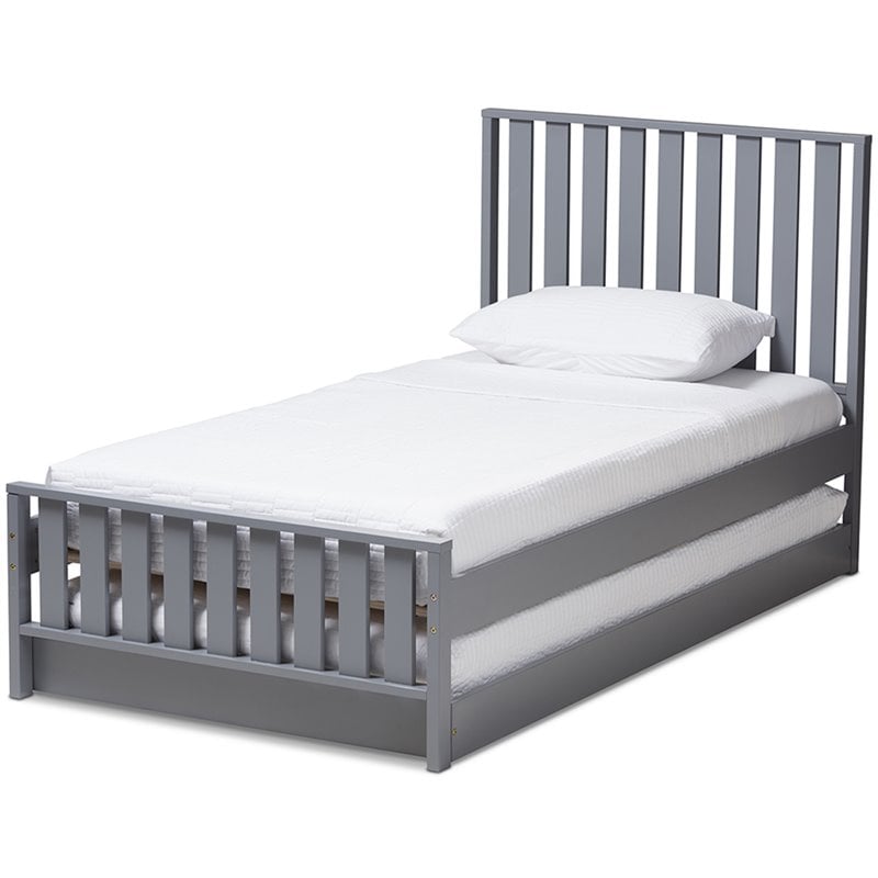 Baxton Studio Harlan Twin Spindle Platform Bed with Trundle in Gray