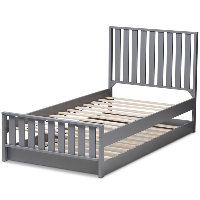 Baxton Studio Harlan Twin Spindle Platform Bed with Trundle in Gray