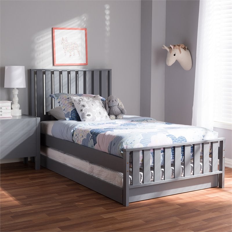 Baxton Studio Harlan Twin Spindle Platform Bed with Trundle in Gray