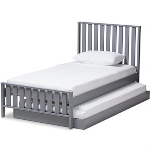 Baxton Studio Harlan Twin Spindle Platform Bed with Trundle in Gray