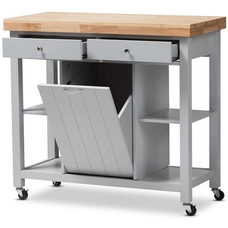 Baxton Studio Hayward Kitchen Cart in Light Gray