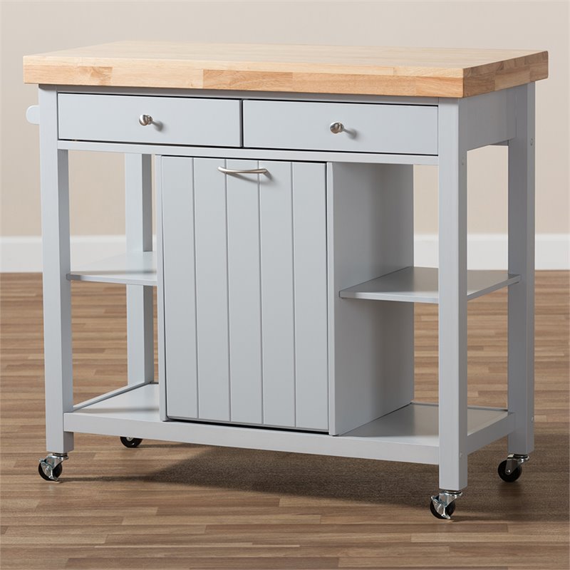 Baxton Studio Hayward Kitchen Cart in Light Gray