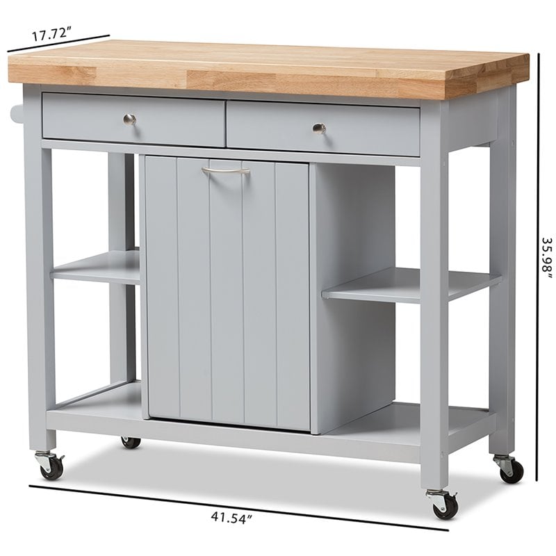 Baxton Studio Hayward Kitchen Cart in Light Gray