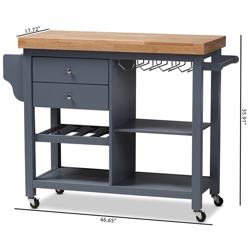 Baxton Studio Sunderland Kitchen Cart in Gray