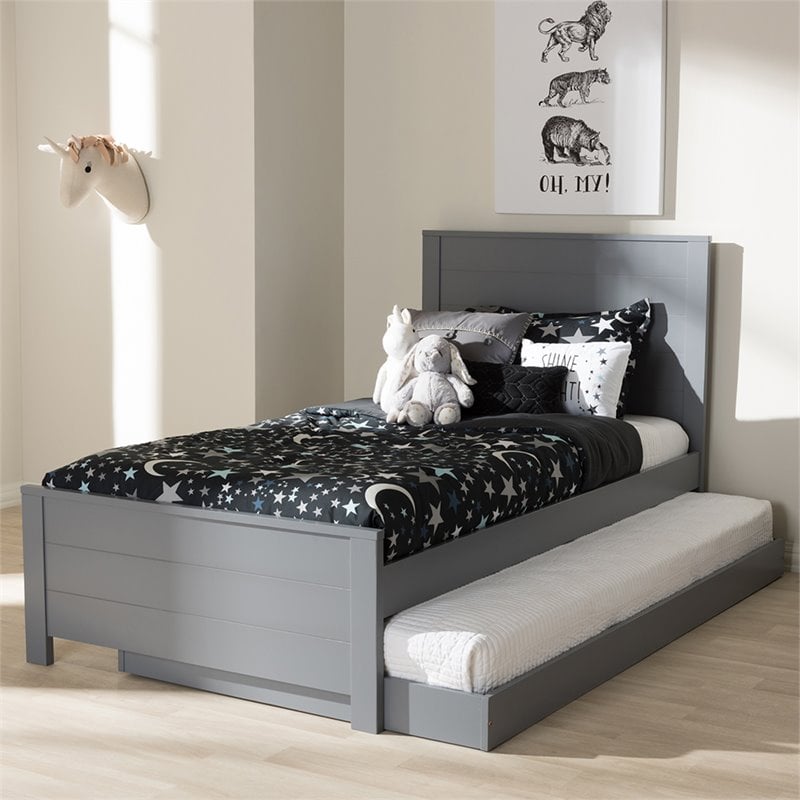 Baxton Studio Catalina Twin Platform Panel Bed with Trundle in Gray