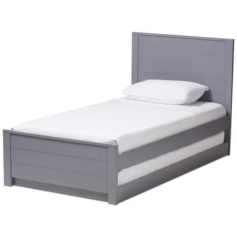 Baxton Studio Catalina Twin Platform Panel Bed with Trundle in Gray