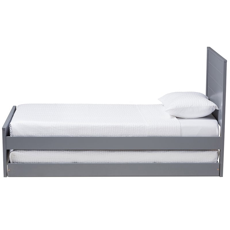 Baxton Studio Catalina Twin Platform Panel Bed with Trundle in Gray