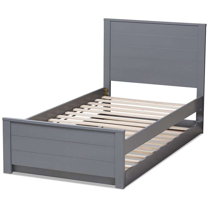 Baxton Studio Catalina Twin Platform Panel Bed with Trundle in Gray