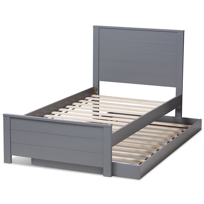 Baxton Studio Catalina Twin Platform Panel Bed with Trundle in Gray