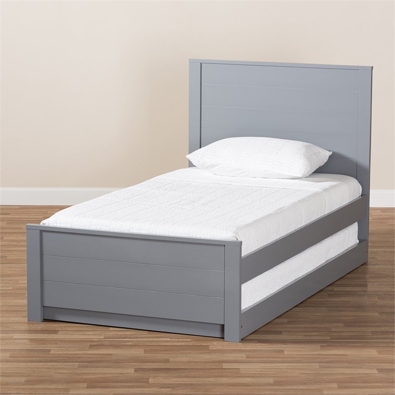 Baxton Studio Catalina Twin Platform Panel Bed with Trundle in Gray