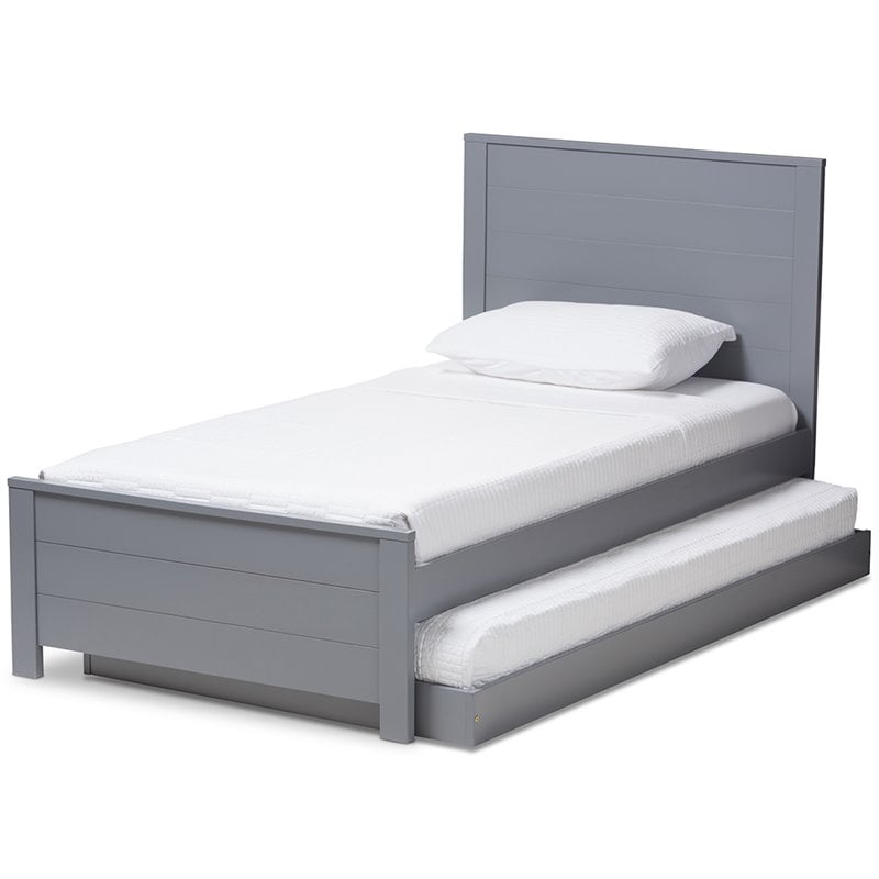 Baxton Studio Catalina Twin Platform Panel Bed with Trundle in Gray