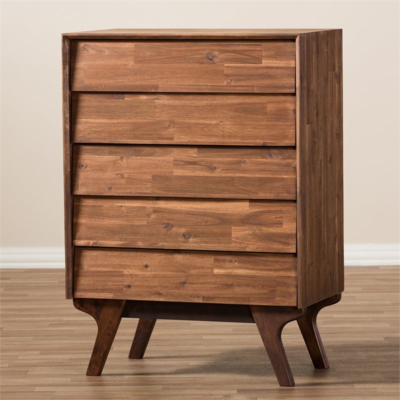 Baxton Studio Sierra 5 Drawer Chest in Brown and Rain Oak