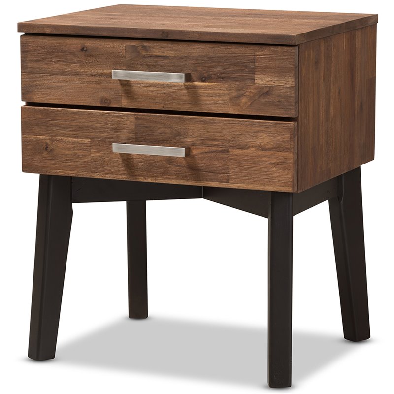 Baxton Studio Selena 2 Drawer Nightstand in Caramel and Dark Brown