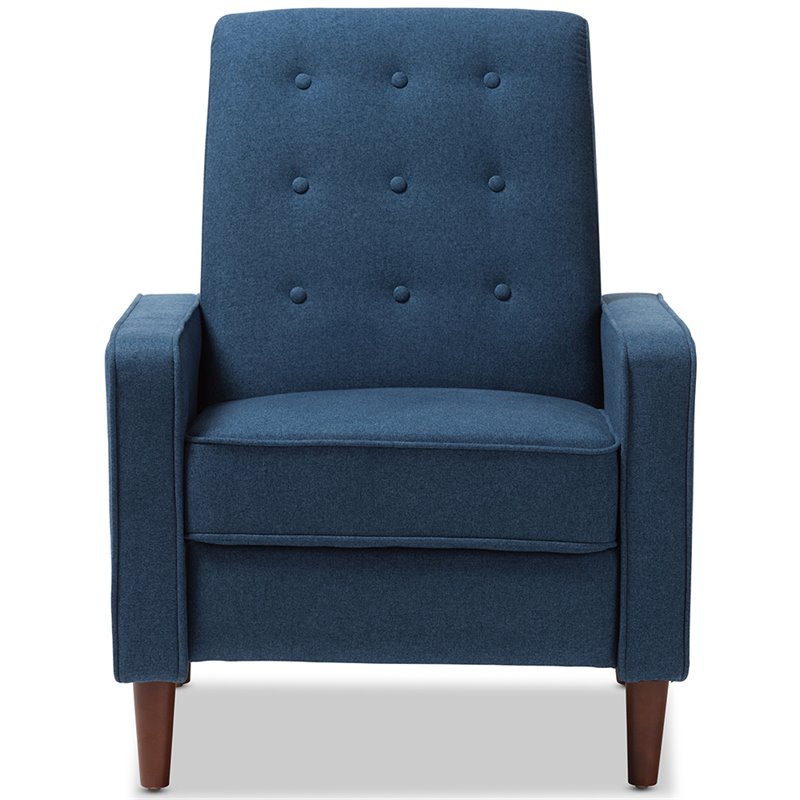 Baxton Studio Mathias Tufted Recliner in Blue and Walnut