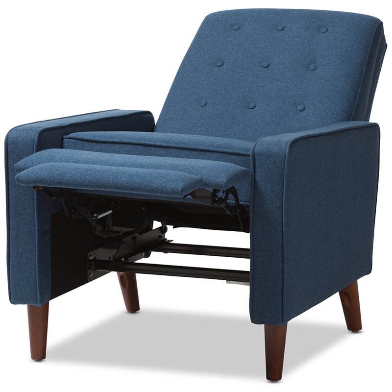 Baxton Studio Mathias Tufted Recliner in Blue and Walnut