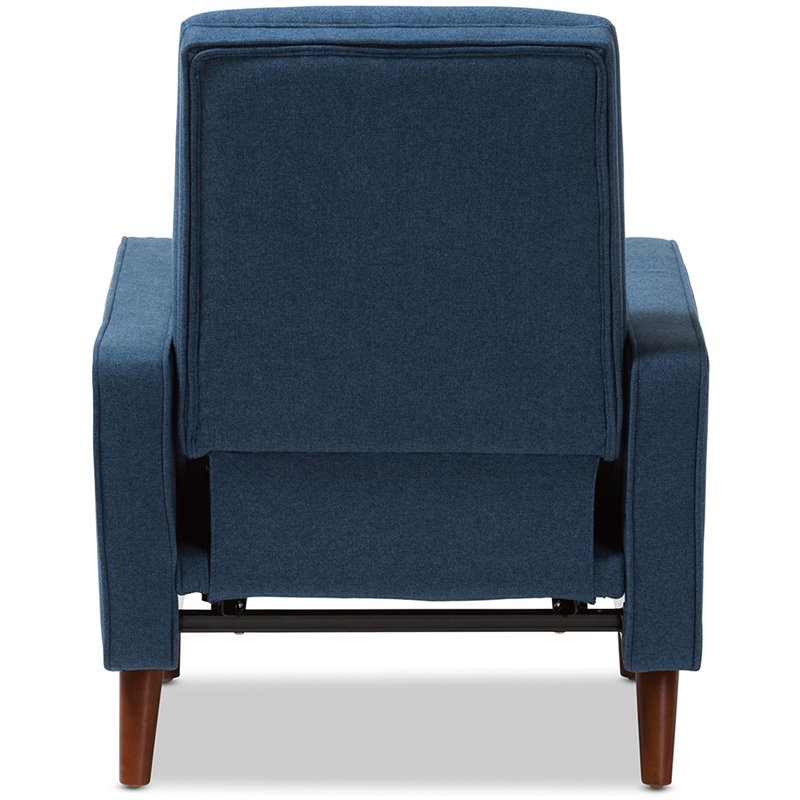 Baxton Studio Mathias Tufted Recliner in Blue and Walnut