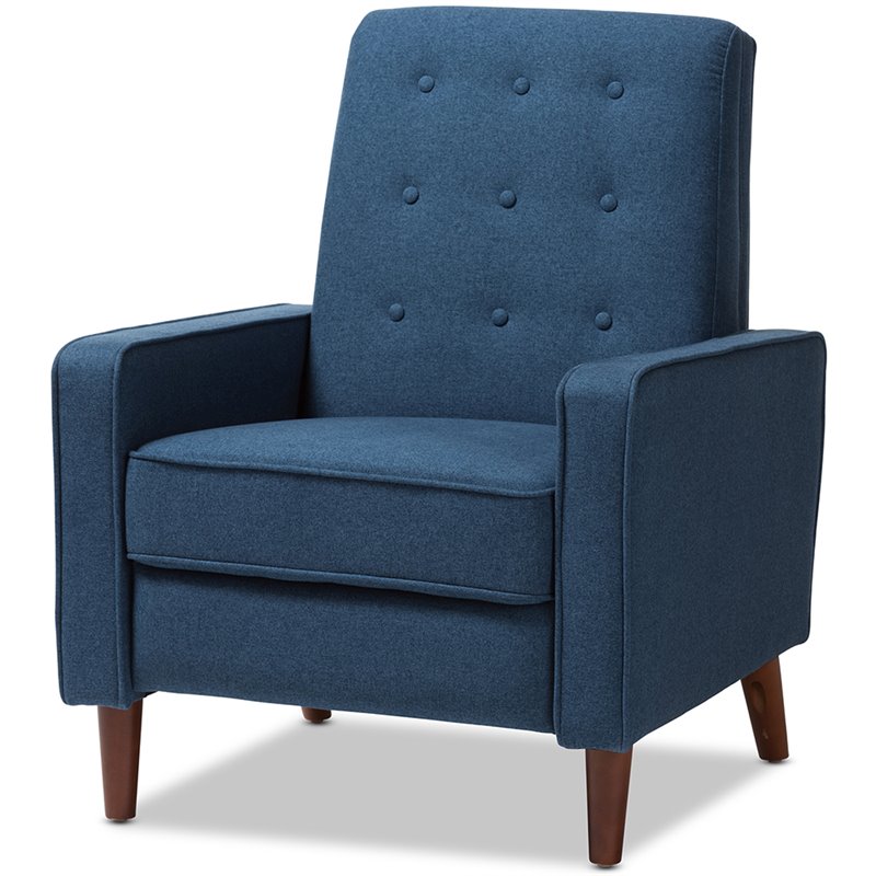Baxton Studio Mathias Tufted Recliner in Blue and Walnut