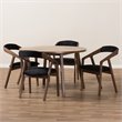 Baxton Studio Wendy 5 Piece Round Dining Set in Black and Walnut Brown