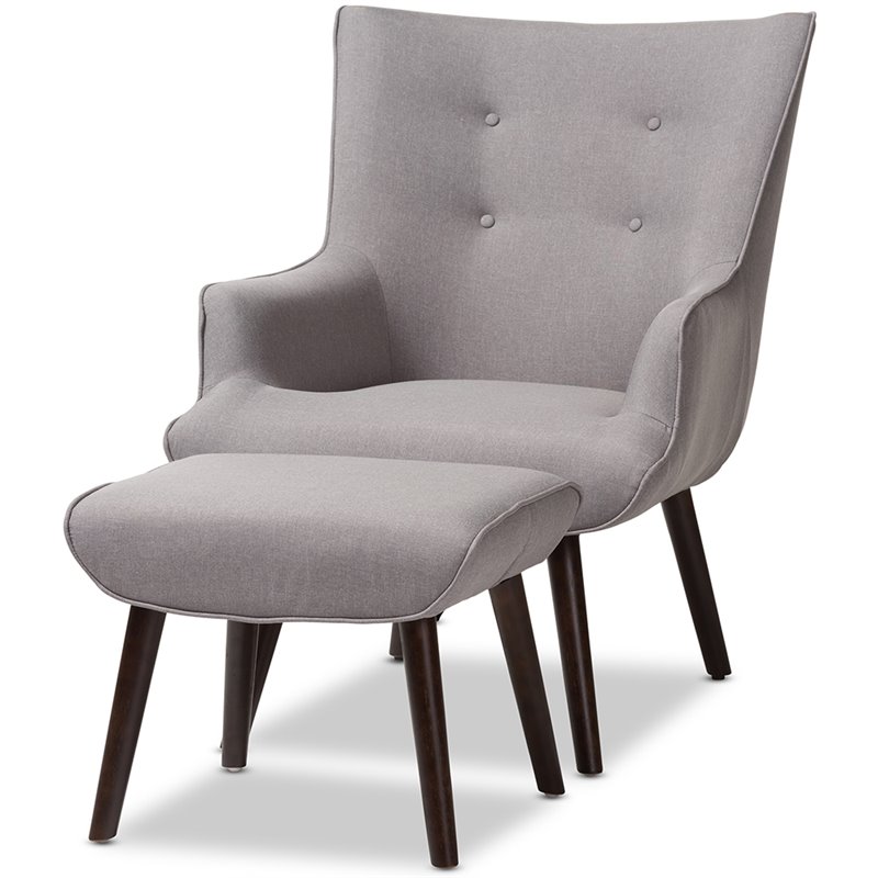 Baxton Studio Alden Tufted Accent Chair and Ottoman Set in Light Gray