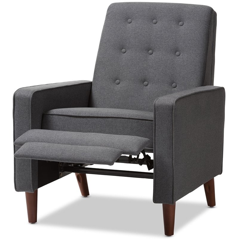 Baxton Studio Mathias Tufted Recliner in Gray and Walnut