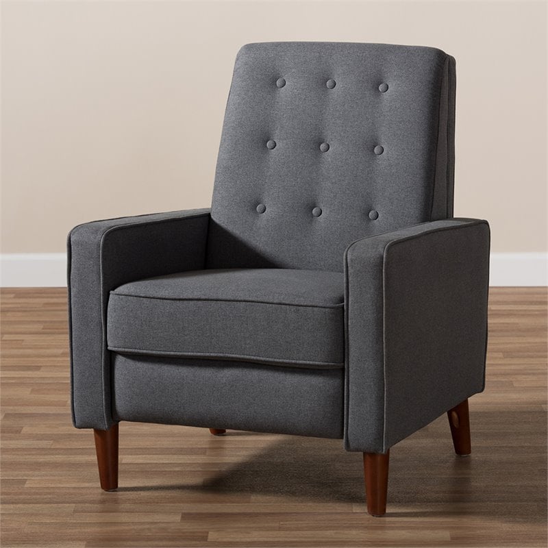 Baxton Studio Mathias Tufted Recliner in Gray and Walnut