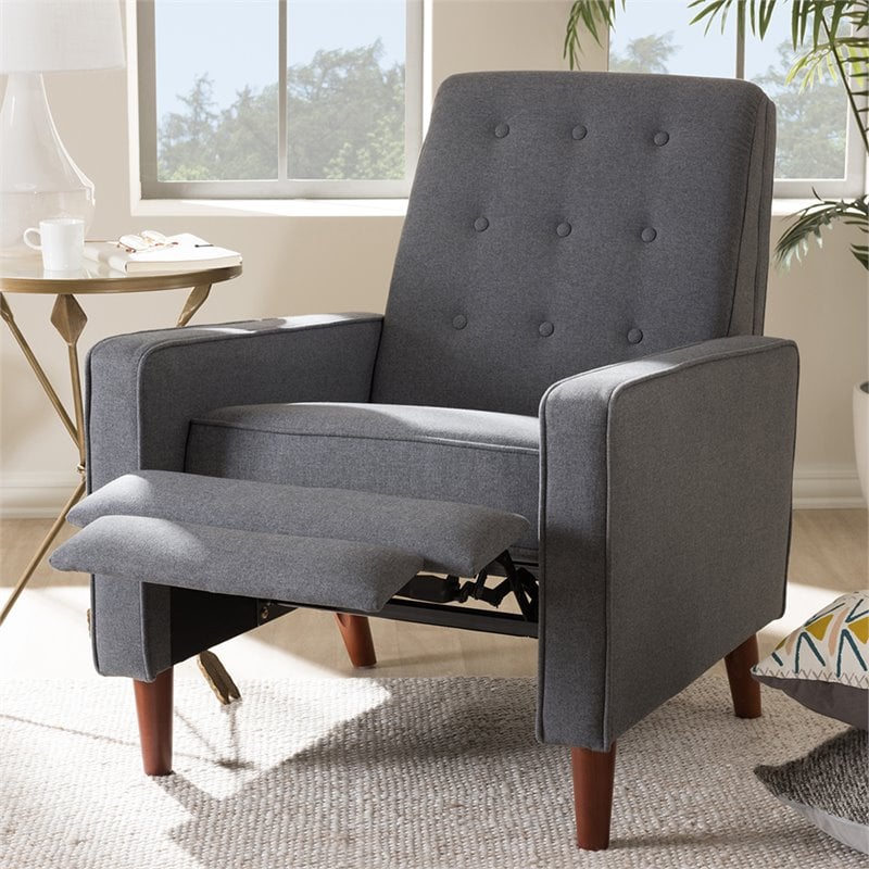 Baxton Studio Mathias Tufted Recliner in Gray and Walnut