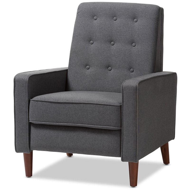 Baxton Studio Mathias Tufted Recliner in Gray and Walnut