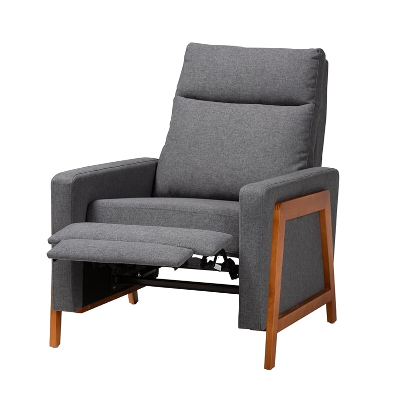 Baxton Studio Halstein Gray Fabric and Walnut Brown Finished Wood Lounge Chair