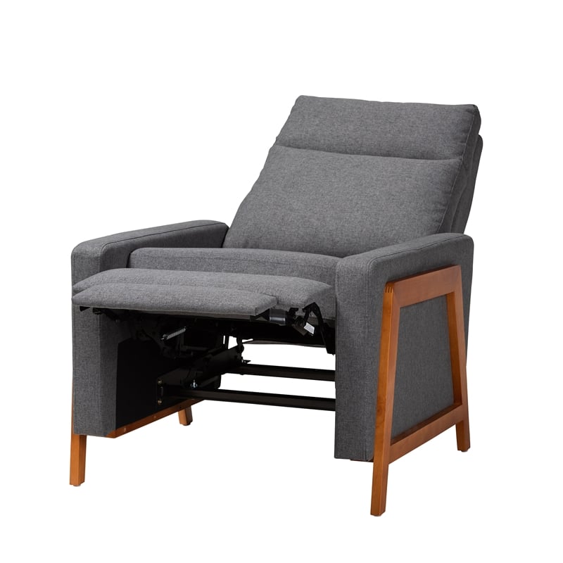 Baxton Studio Halstein Gray Fabric and Walnut Brown Finished Wood Lounge Chair