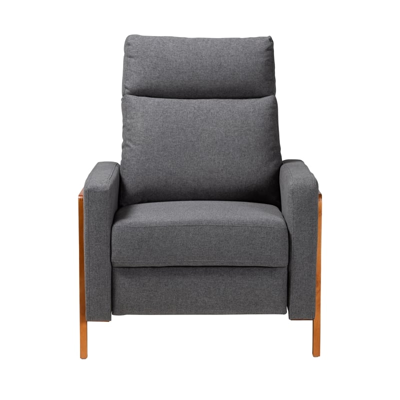 Baxton Studio Halstein Gray Fabric and Walnut Brown Finished Wood Lounge Chair