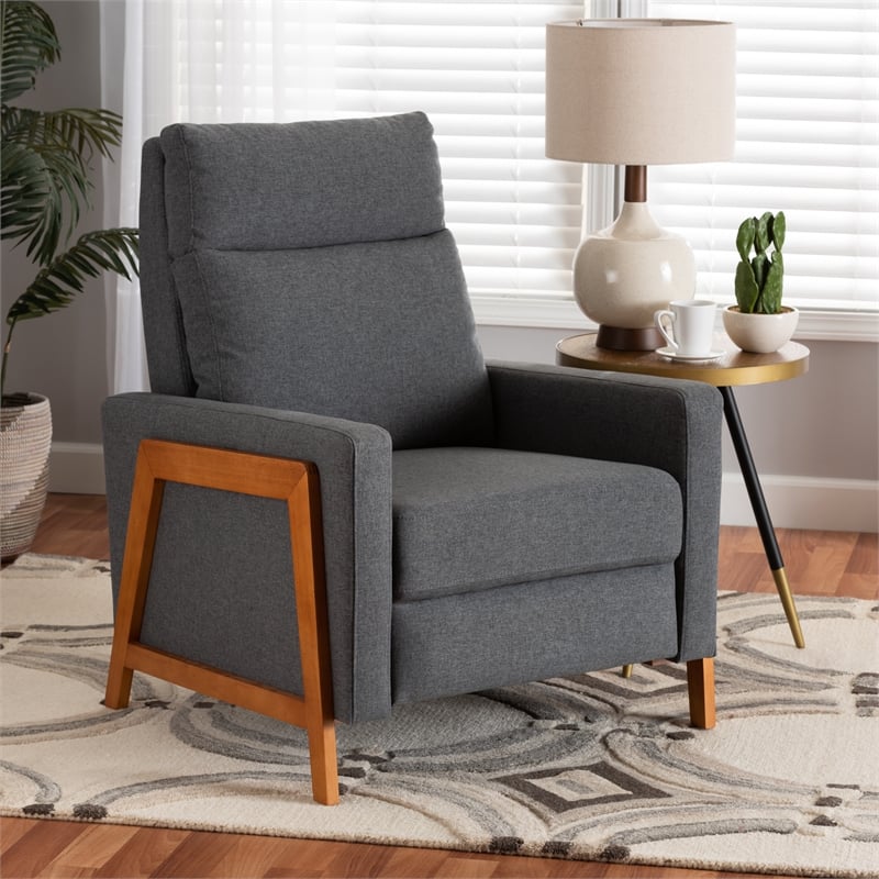 Baxton Studio Halstein Gray Fabric and Walnut Brown Finished Wood Lounge Chair