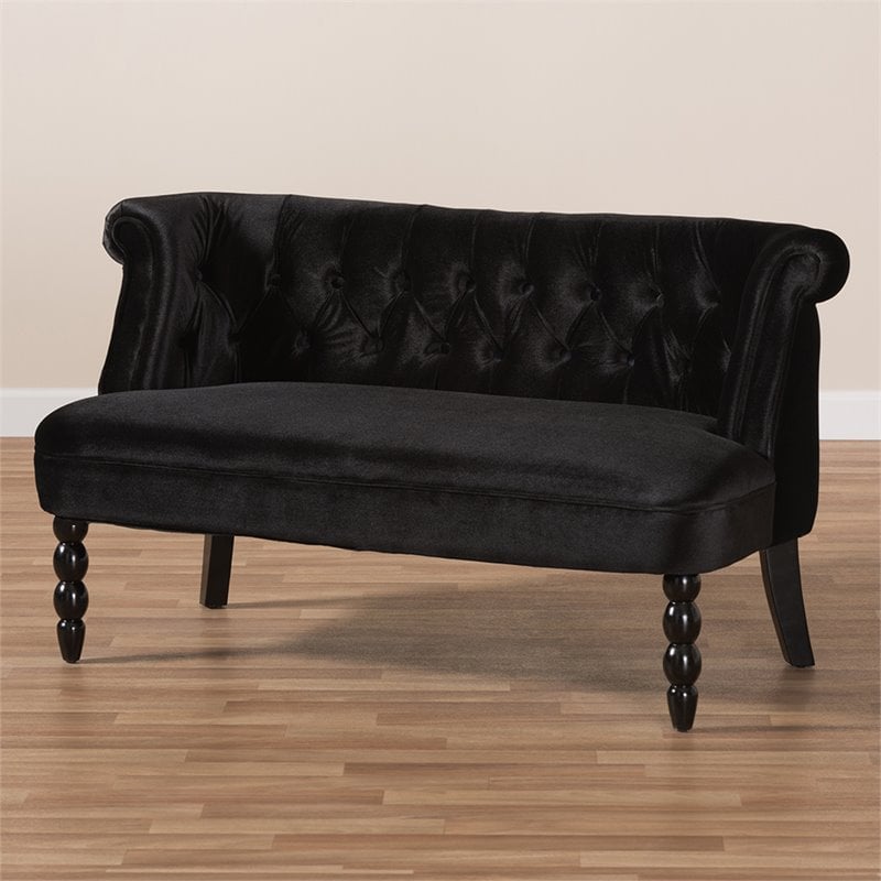 Baxton Studio Flax Velvet Tufted Loveseat in Black
